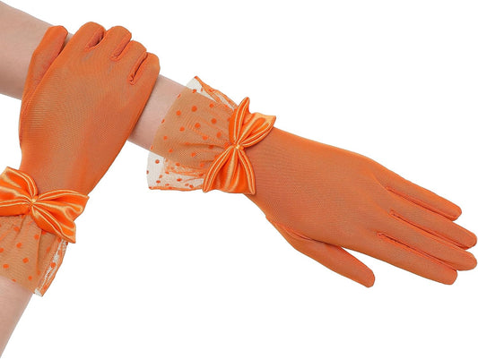 Lace Gloves for Women - Bow Short Prom Gloves Evening Elegant Accessories for Wedding Opera Party