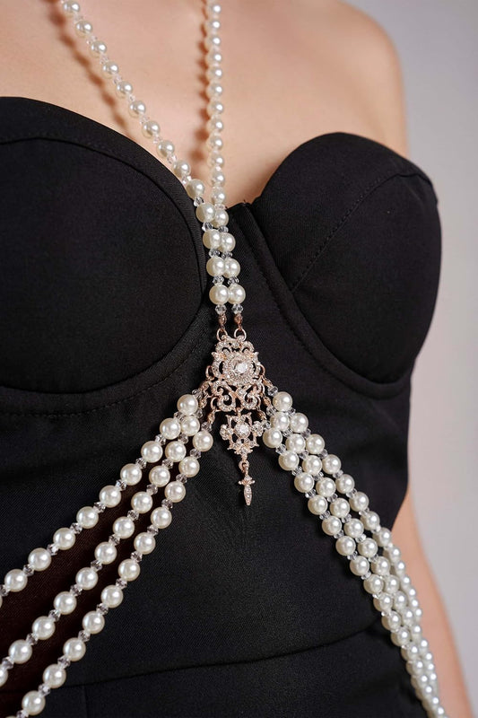 1920s Pearl Body Chain for Evening Party Gatsby Imitation Pearl Chain for Flapper Costume