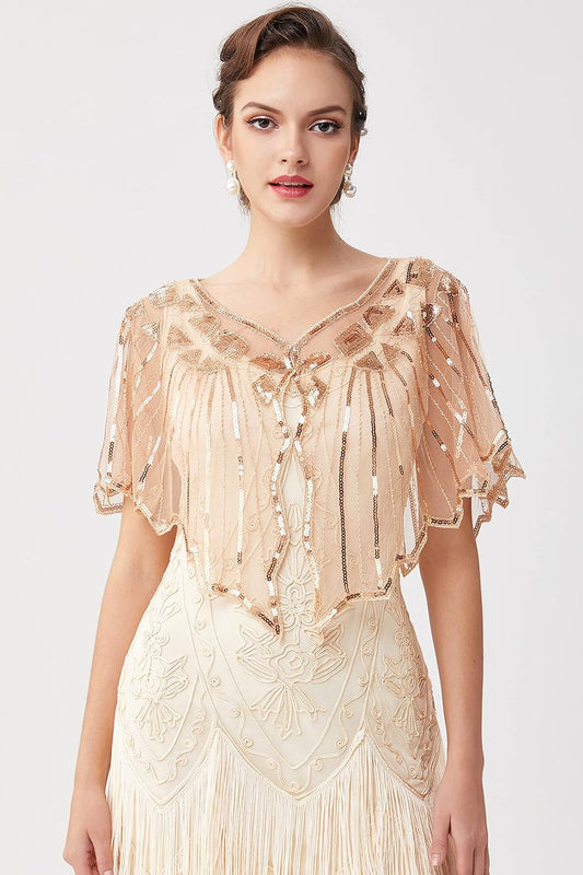 1920s Shawl Wraps Sequin Beaded Evening Cape Bridal Shawl