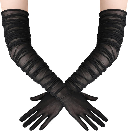 Long Gloves for Women - Mesh Tulle Stretchy Opera Party Costume Wedding Accessories