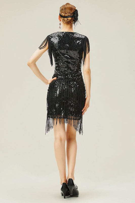 BABEYOND 1920s Flapper Dress Long Fringed Gatsby Roaring 20s Sequins Beaded Vintage Art Deco