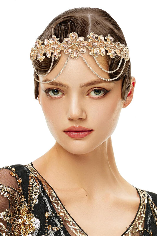 1920s Flapper Headpiece Roaring 20s Headband Great Gatsby Headband Chain for Women Vintage Hair Accessory