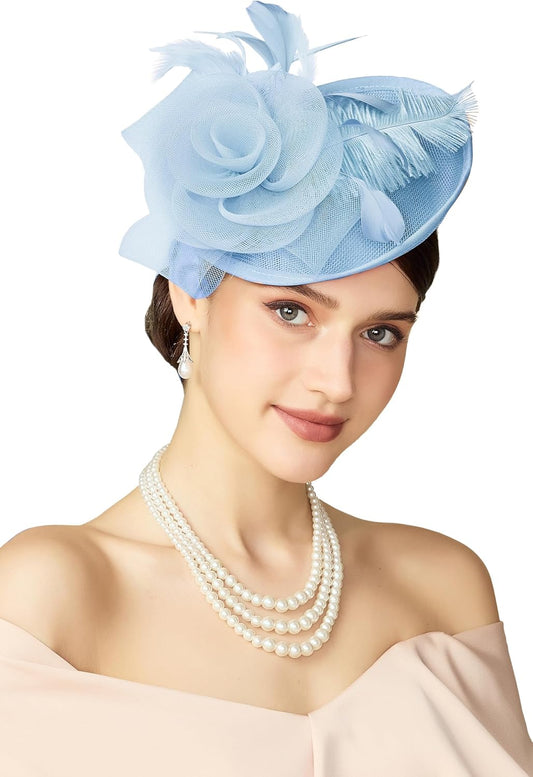 Fascinators Hats for Women - Tea Party Kentucky Fascinator Derby Pillbox Hat Mesh Feathers Headband with Hair Clip