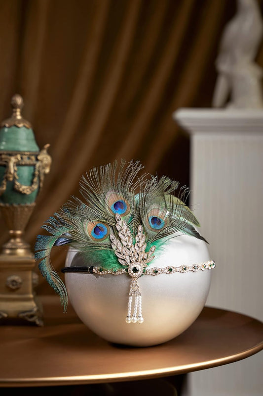 1920s Flapper Feather Headband Roaring 20s Showgirl Gatsby Headpiece