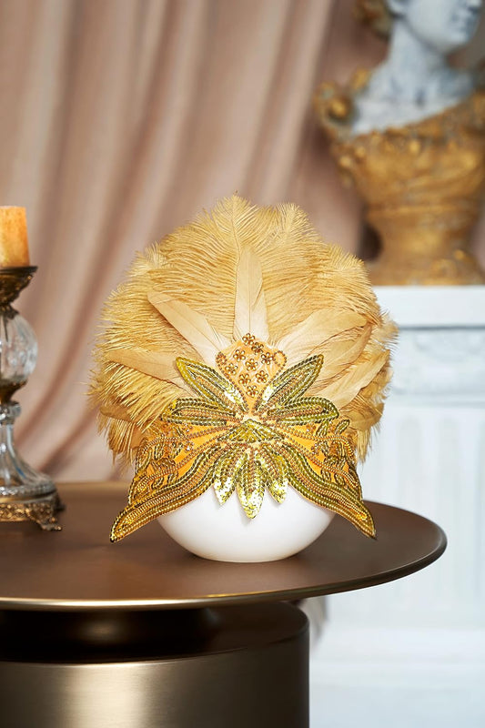 Carnival Feather Headpiece Showgirl Pageant Headband Women's 1920s Flapper Headband (Gold)