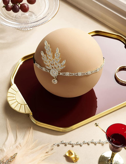 Art Deco 1920's Flapper Great Gatsby Inspired Leaf Medallion Pearl Headpiece Headband Gold