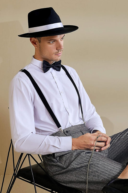 1920s Mens Gatsby Gangster Costume Accessories Set 30s Manhattan Fedora Hat Suspenders