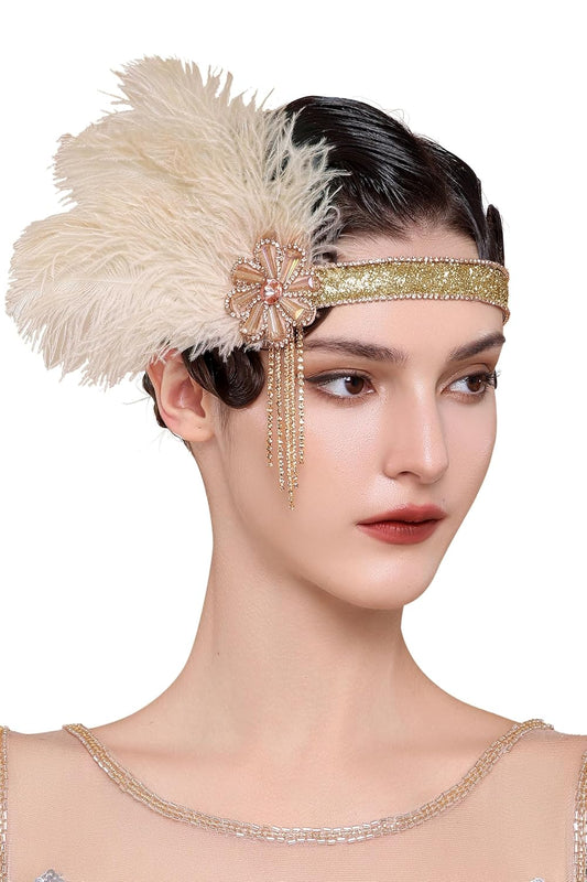 Flapper Headpiece for Women - Flapper Feather Headband 1920s Gatsby Headpiece Vintage Accessories for Women