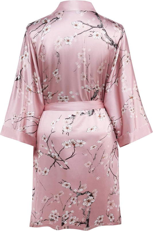 Short Kimono Bath Robe Blouse Satin Silky Kimono Cover Up Loose Cardigan Sleepwear Wedding Robe