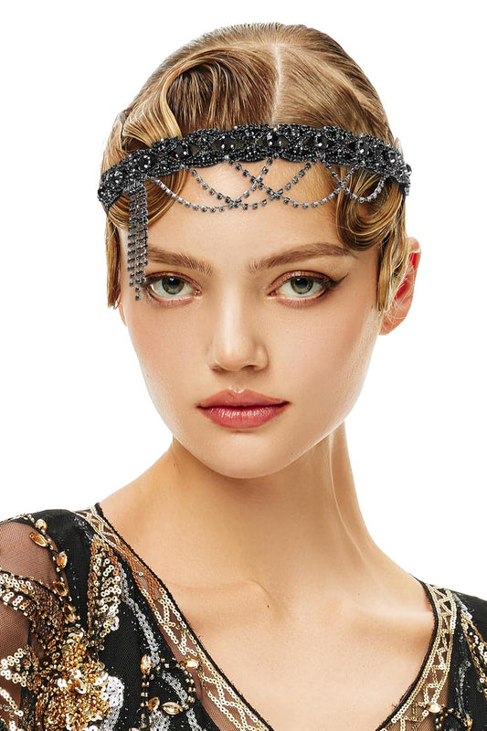 1920s Flapper Headpiece Roaring 20s Headband Great Gatsby Headband Chain for Women Vintage Hair Accessory