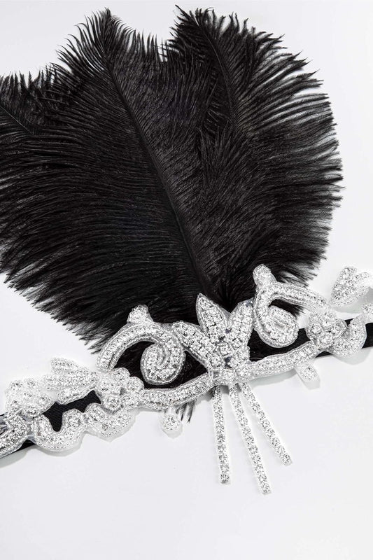 BABEYOND 1920s Headpiece Flapper Headband - Roaring 20s Crystal Showgirl Hair Band Great Gatsby Headband with Feather