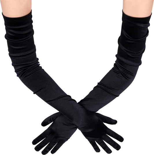 Long Opera Party 1920s Satin Tea Party Gloves Costume Stretchy Adult Size Upper Arm Length 27 "
