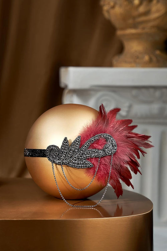 1920s Flapper Headband Roaring 20s Great Gatsby Feather Headpiece
