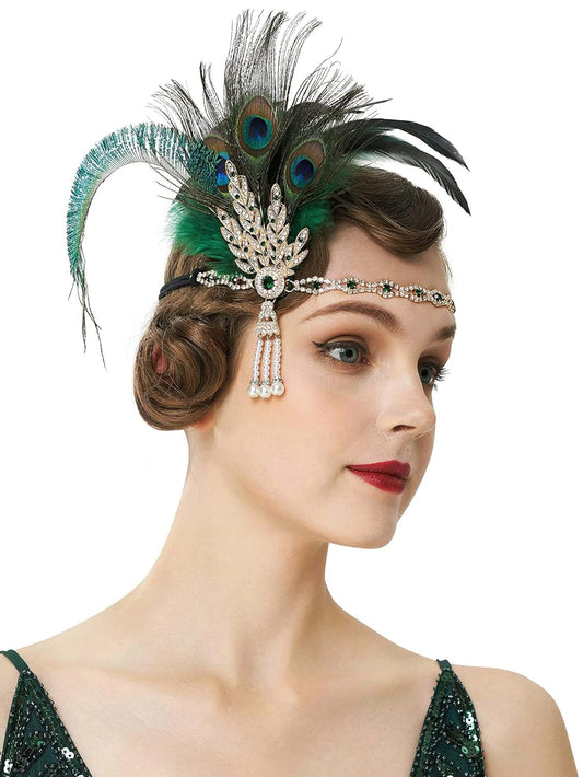 1920s Flapper Feather Headband Roaring 20s Showgirl Gatsby Headpiece