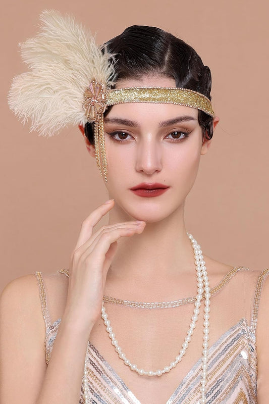Flapper Headpiece for Women - Flapper Feather Headband 1920s Gatsby Headpiece Vintage Accessories for Women