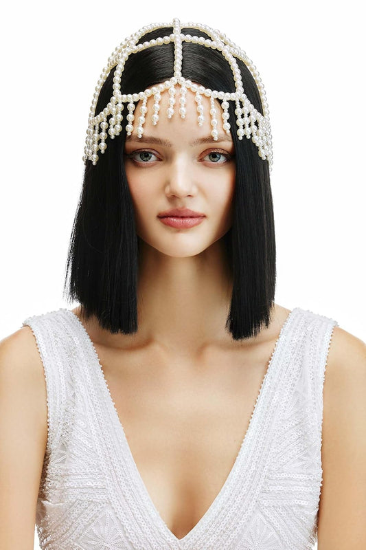 1920s Pearl Flapper Cap Headpiece Roaring 20s Gatsby Pearl Head Chain Wedding