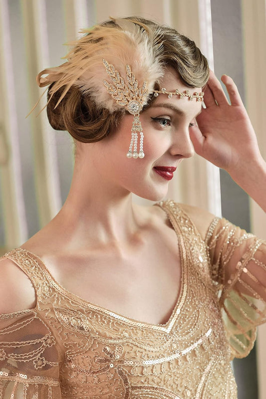 1920s Accessories for Women - Great Gatsby Accessories Flapper Headband Headpiece Pearl Necklace Gloves for Women