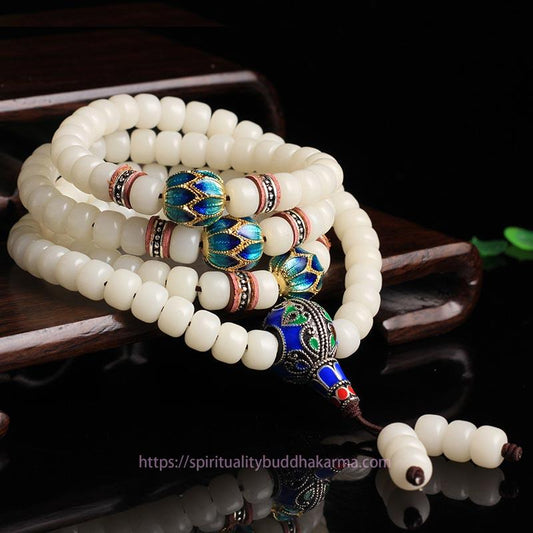 Spirituality Buddha Karma 108 Beads White Bodhi Seed Mala Blessing Bracelet