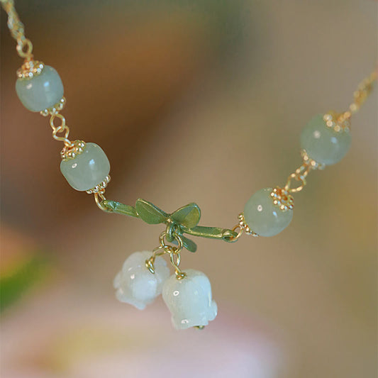 Jade  Green Jade Bead Lily of the Valley Prosperity Chain Bracelet