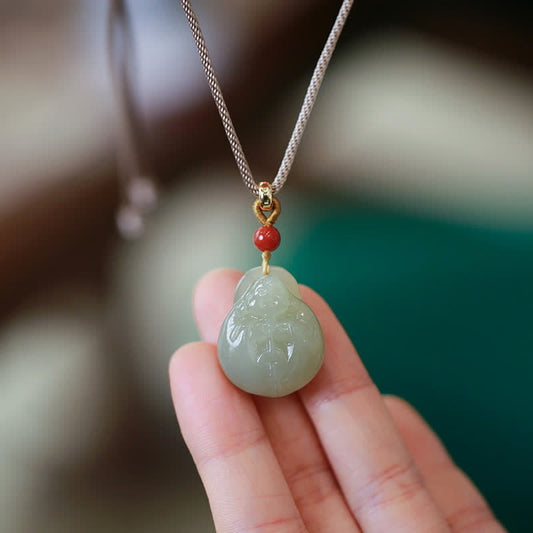 Jade  Laughing Buddha Hetian Jade Wealth Prosperity String Necklace Pendant