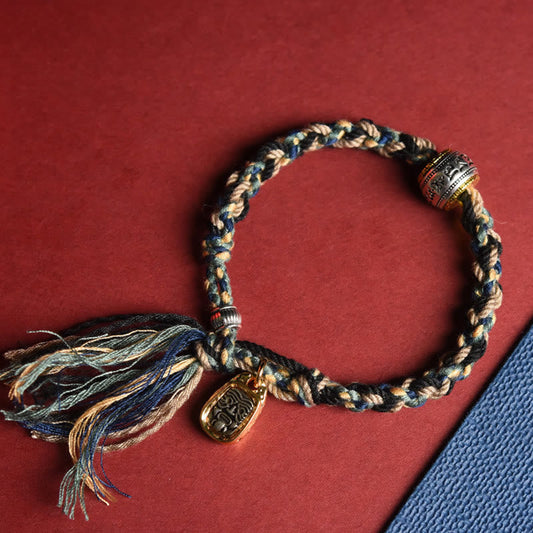 Ancient Tibetan Buddhist Red String Tradition  Zakiram Goddess of Wealth Om Mani Padme Hum Peace Handmade Bracelet