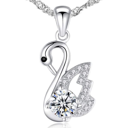 Fashion 18ct White Gold 925 Sterling Silver Swan Love Pendant. 18 inches, Italian Box Chain Necklace for Women Jewelry