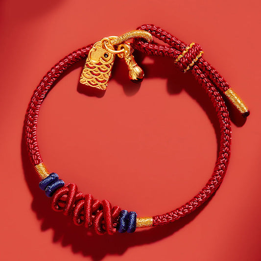 Ancient Tibetan Buddhist Red String Tradition  925 Sterling Silver Koi Fish Charm Wealth Success Braided Bracelet