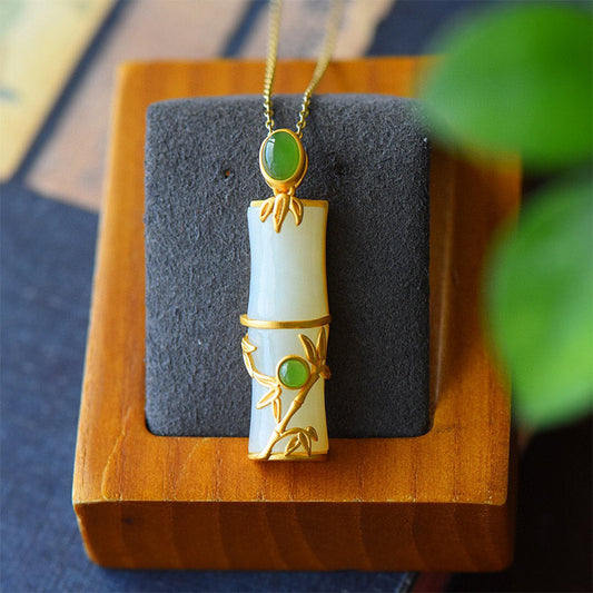 Jade  White Jade Cyan Jade Bamboo Protection Necklace Pendant