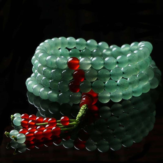 Spirituality Buddha Karma 108 Beads Green Aventurine Red Agate Luck Mala Bracelet