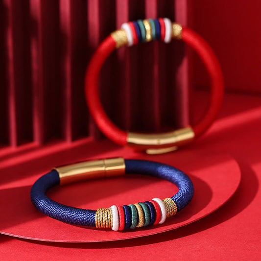 Ancient Tibetan Buddhist Red String Tradition  Tibetan Handmade Colorful King Kong Knot Five Elements Luck Braid String Bracelet