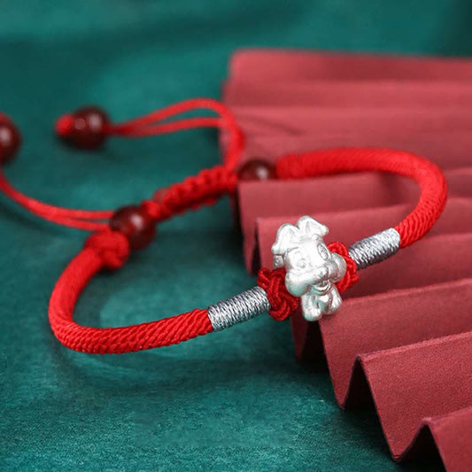 Ancient Tibetan Buddhist Red String Tradition  999 Sterling Silver Chinese Zodiac Luck Strength Red String Bracelet