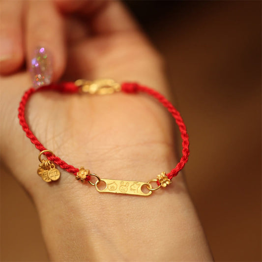 Tibetan Knot Protection 925 Sterling Silver Tai Sui Chinese Zodiac Pig Rabbit Goat Luck Braided String Bracelet