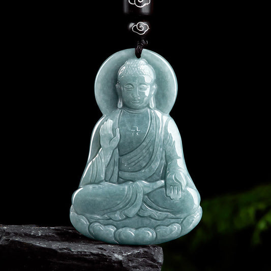 Buddha Energy Necklace Amitabha Buddha Natural Jade Lotus Amulet Compassion String Necklace Pendant