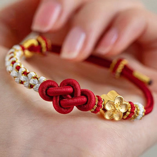 Ancient Tibetan Buddhist Red String Tradition  Handmade True Love Knot Peach Blossom Charm Luck Rope Bracelet