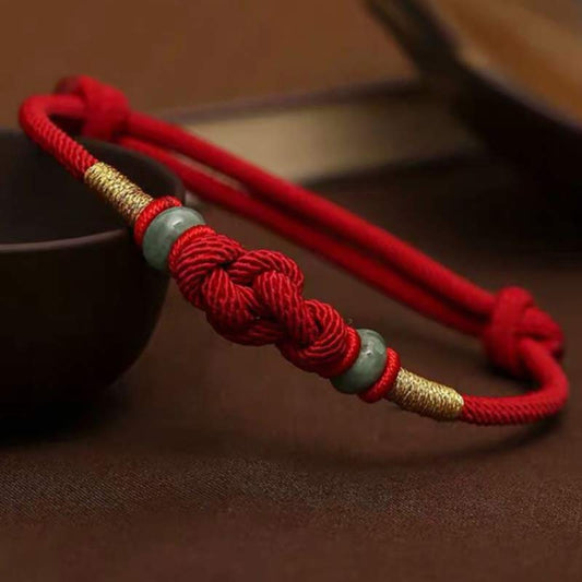 Jade  Red String Jade Luck Fortune Knot Braided String Bracelet