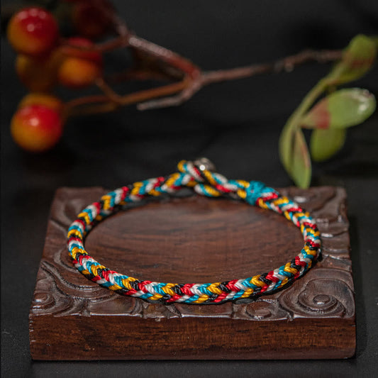 Ancient Tibetan Buddhist Red String Tradition  Tibet Handmade Five Color Thread Protection Braid String Bracelet