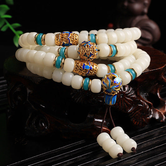Spirituality Buddha Karma Natural White Bodhi Seed Mala 108 Beads Wealth Bracelet