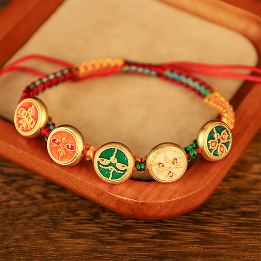 Ancient Tibetan Buddhist Red String Tradition  Tibetan Five God Of Wealth Colorful Rope Braided Luck Bracelet