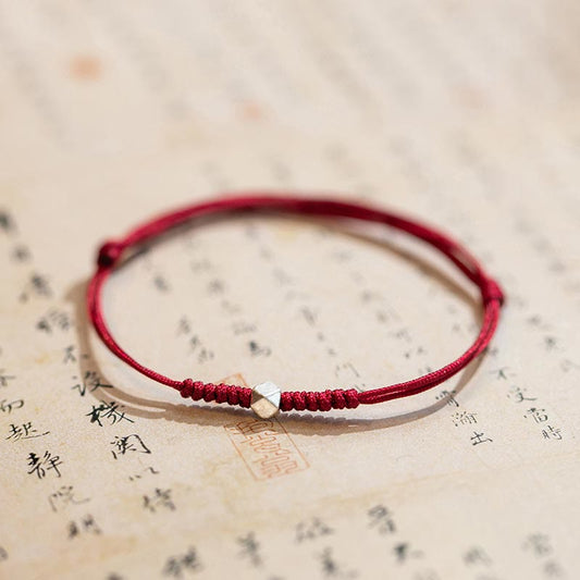 Ancient Tibetan Buddhist Red String Tradition  925 Sterling Silver Luck Bead Protection Red String Braided Bracelet