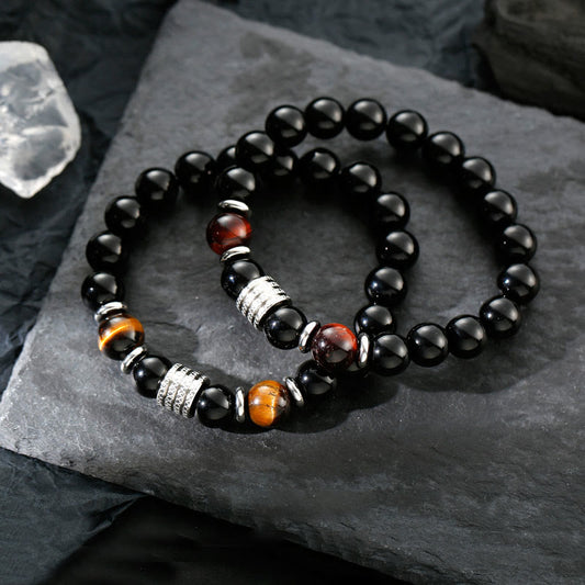 Spirituality Buddha Karma Natural Black Obsidian Tiger Eye Strength Fulfillment Bracelet