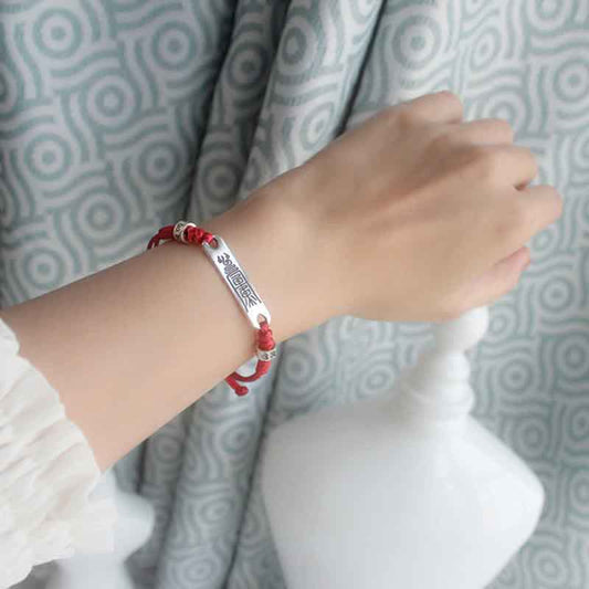 Ancient Tibetan Buddhist Red String Tradition  925 Sterling Silver Red String Luck Strength Braid Bracelet