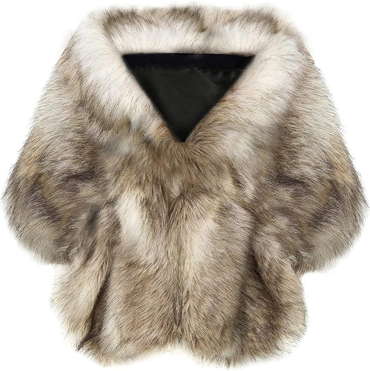 Womens Faux Fur Collar Shawl Faux Fur Scarf Wrap Evening Cape for Winter Coat
