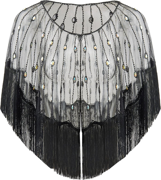 Sequin Beaded Shawl Wrap 1920s Evening Cape Shawl Gatsby for Evening Dresses Wedding Party