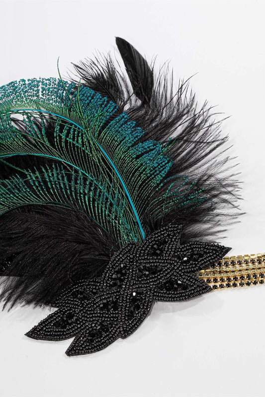 Art Deco 1920s Flapper Headpiece Roaring 20s Great Gatsby Feather Headband 1920s Flapper Accessories
