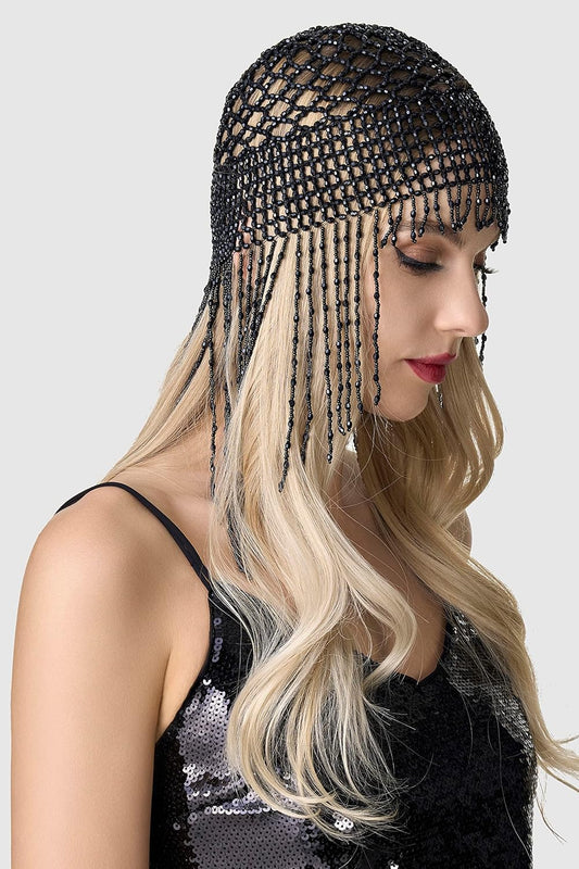 1920s Beaded Cap - Roaring 20s Flapper & Cleopatra Headpiece for Gatsby Themed Party