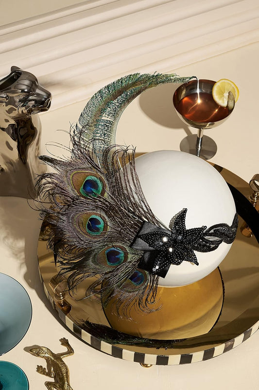 1920s Flapper Headband Peacock Feather Headpiece Gatsby Accessories for Women Sequined Showgirl Headpiece