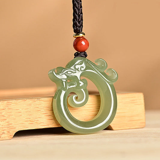 Jade  White Jade Cyan Jade Dragon Protection Necklace String Pendant