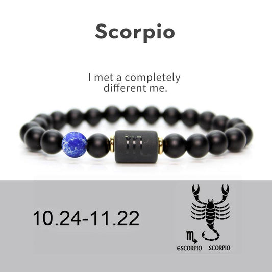 Spirituality Buddha Karma 12  Constellations of the Zodiac Black Onyx Adjustable Bracelet