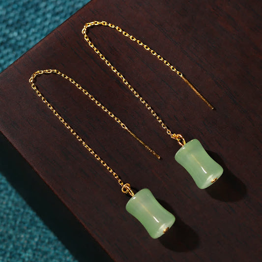 Jade  Jade Bamboo Pattern Luck Drop Earrings