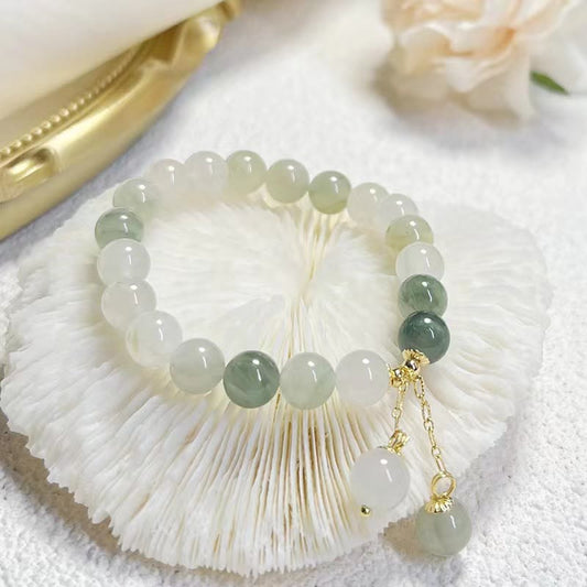Jade  Natural Gradient Jade Abundance Luck Bead Charm Bracelet